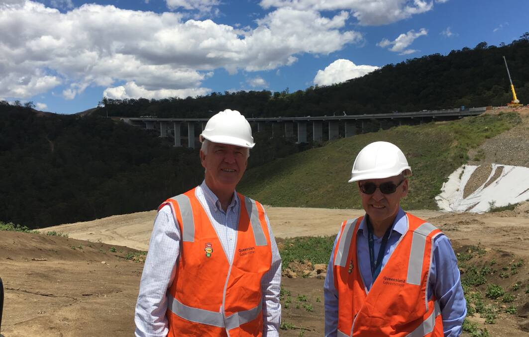 Queensland Trucking Association CEO Gary Mahon with deputy Director General of the Department of Transport and Main Roads, Mike Stapelton, inspecting the TSRC. Picture - supplied. 