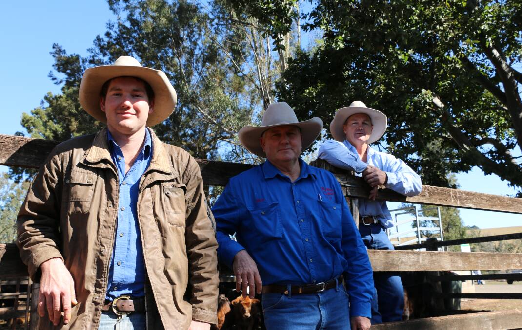 Buying opportunity: Brendan Mobbs, Windsor Park, Nanango, with his father Rhett Mobbs, Alma, Bell, and Midge Thompson, Aussie Land and Livestock. Picture: Tina Torrens.