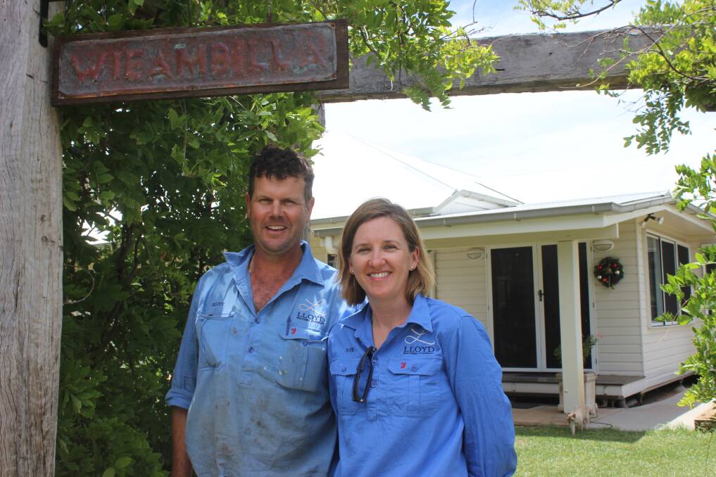Scott and Katie Lloyd at the entrance to their home at Wieambilla. 