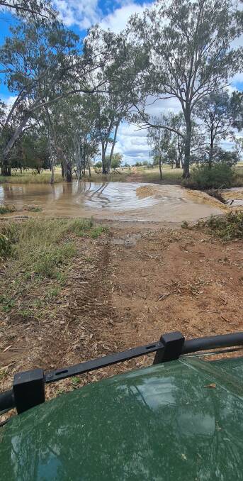 The Wallumbilla Creek running a banker at Warwick and Sophie Cooper's property Donnabar. PIcture Warwick Cooper. 