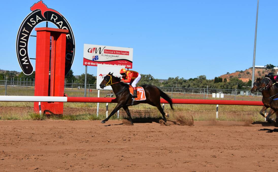 Split the Atom won the 1100 metre Battle of the Bush race by more than one length in front of Deadly Choices in second and two lengths in front of Slithering Suzie in third. Picture: Samantha Walton