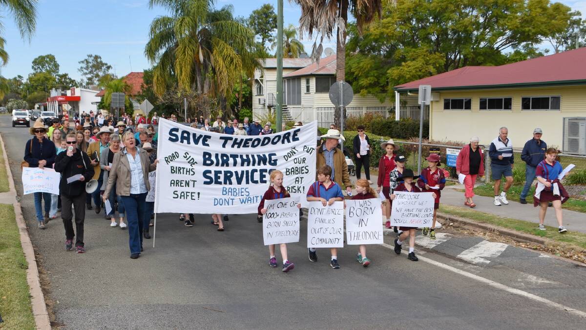 Theodore’s main street was centre stage for 150 locals rallying against a decision not to reopen maternity services. Photo - Sarah Coulton, Coulton's Country Photography.
