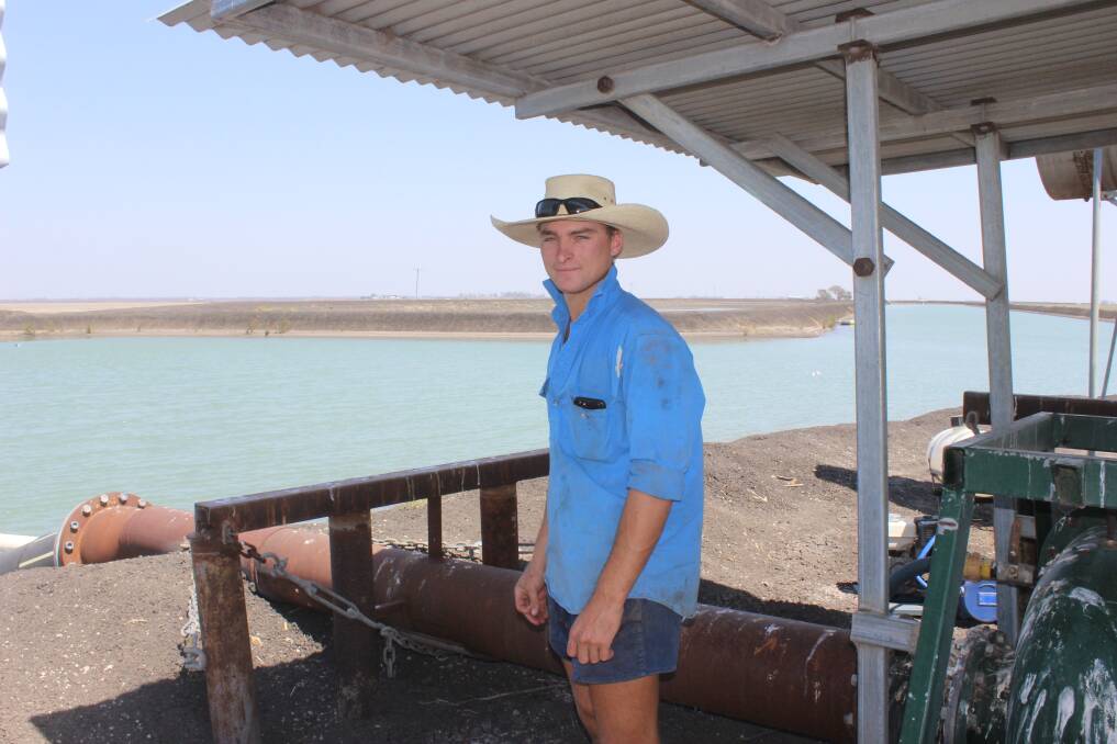 Jacob Little, Wynola, Brookstead, in front of his irrigation infrastructure drawn from a 724 megalitre underground bore allocation. Picture - Helen Walker 