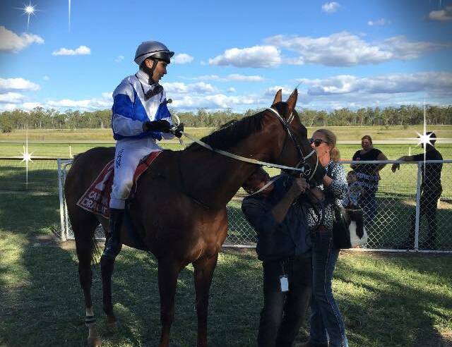 Marksfield ridden by Gary Geran and part owner Kate Kropp after winning recently at Chinchilla.
