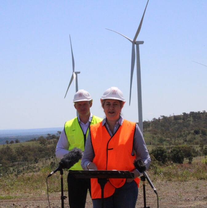 Premier and Minister for the Olympics Annastacia Palaszczuk made the announcement of the proposed Tarong West wind farm with the Minister for Energy, Renewables and Hydrogen and Minister for Public Works and Procurement Mick de Brenni at the Cooper's Gap wind farm near Bell. Pictures Helen Walker