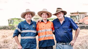 Three generations of contract harvesters; Shane, Seth, and Nev George of Goovigen. Pictures: Ali-Cat Photographics