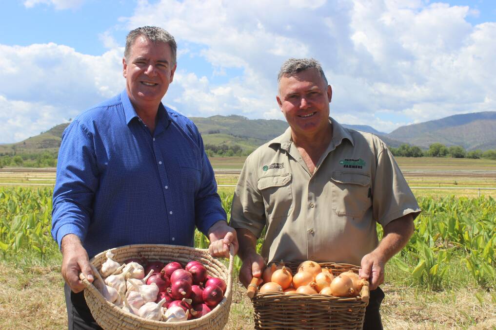 Agricultural Minister Mark Furner with Anthony Bauer, owner of Lockyer Valley Organics. Picture: Helen Walker