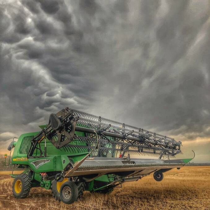Lynelle Urquhart, Warrowa, Moonie, captured this incoming storm on Wednesday afternoon in which they received 8 millimetres of rain which was enough to stop their harvest for the next couple of days. Picture Lynelle Urquhart.