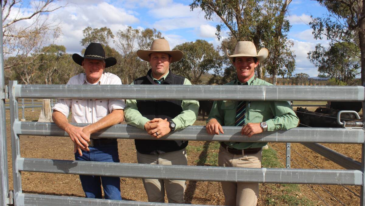 Ced Wise, Glenisa Angus Stud, with Andrew Costello and Simon Booth, both of Landmark,Toowoomba.