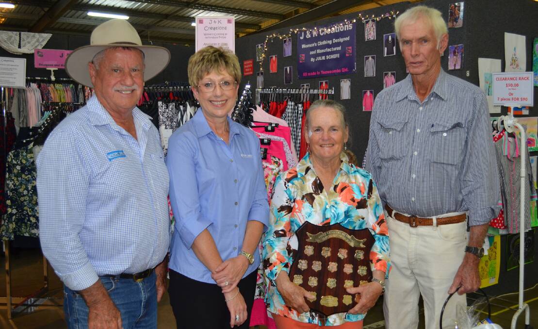 Pacific Seeds' Bill Smith and Pauline Twidale with dryland sorghum winners Chris and Phil Moar, Emdale, Upper Pilton.