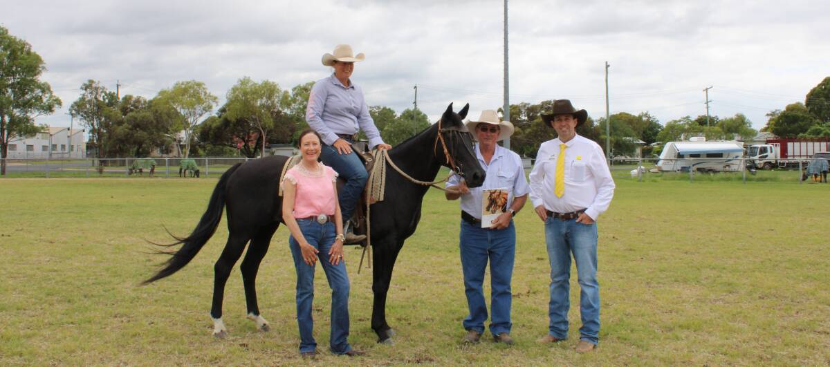SIMPLY DEVINE: Overall sale topper was the beautiful 11 year old brown/black mare Maula Tilly Devine, a daughter of Hazelwood Conman from Wildrift Ambition, offered by Debbie Gesler of Pittsworth and campainged by Kimberley Sammon was bought by Evan and Kim Acton, Millungerera, Julia Creek and pictured with Paton Fitzsimons. Picture: Helen Walker.