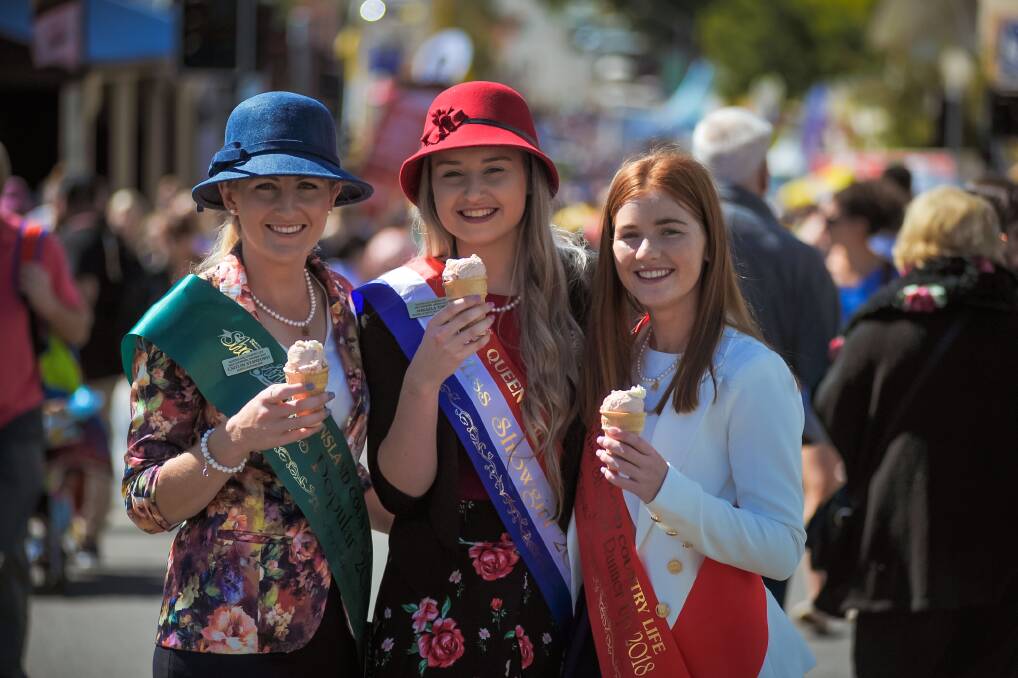 The strawberry icecream is an institution at Ekka, and Caitlin, Mikaela and Georgia got to experience the taste sensation on Saturday morning as part of their celebrations.