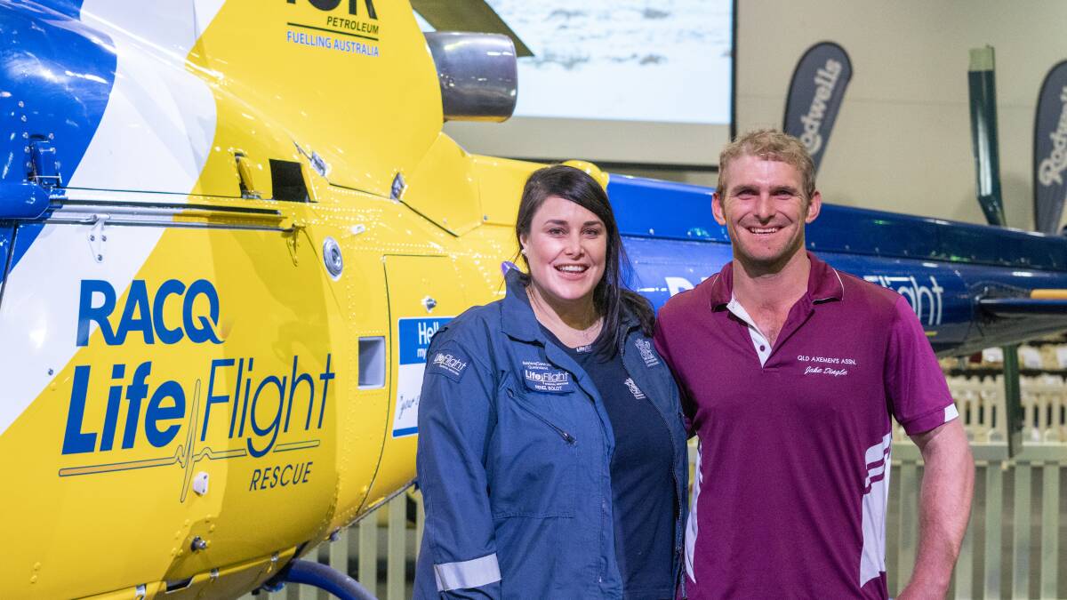 LifeFlight critical care flight nurse Renee Bolot was reunited with champion Ekka wood chopper Jake Dingle at Ekka on Tuesday.