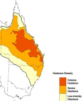 Bureau of Meteorology's three day heatwave forecast for Monday, Tuesday and Wednesday.