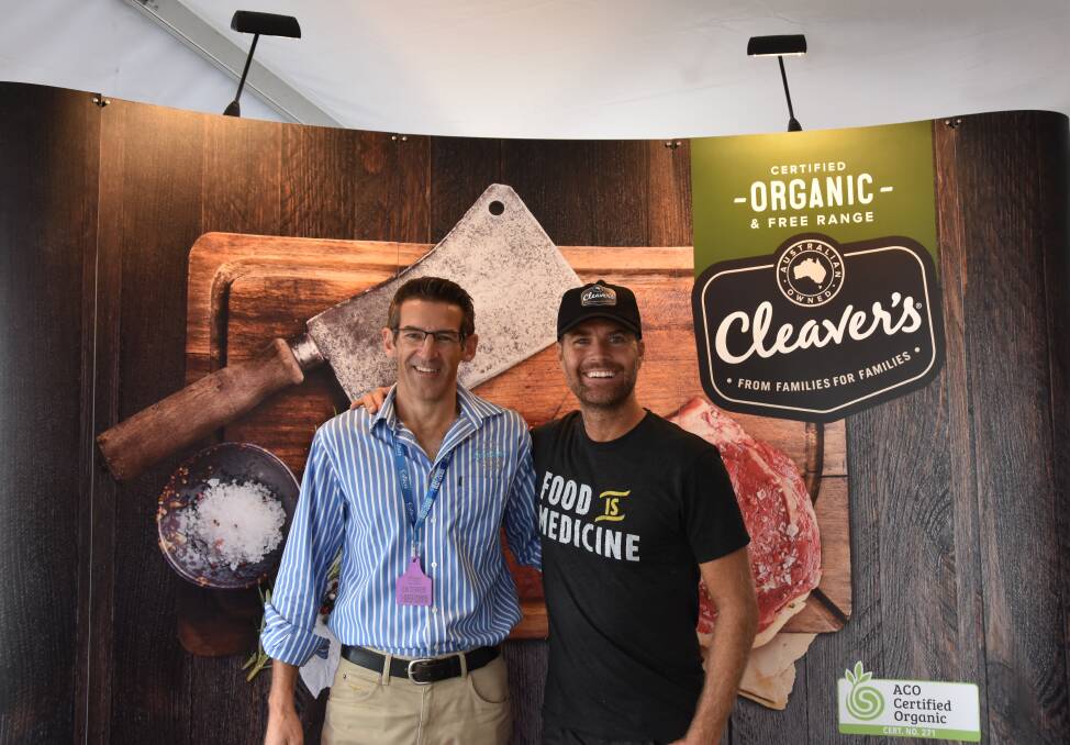 Arcadian Organics marketing manager Paul da Silva with chef Pete Evans at the Arcadian Organics site. 