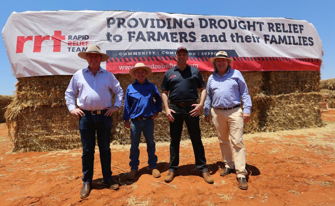 Barnaby Joyce MP, Special Envoy for Drought Assistance and Recovery, Alistair Webb, Warrego Park, Wyandra, Lloyd Grimshaw, Rapid Relief Team, and Queensland Drought Commissioner, Mark O'Brien. 