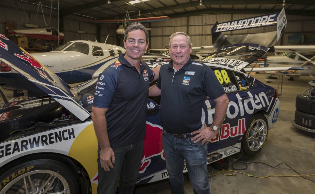 Craig Lowndes and WDRC Mayor Paul McVeigh inspect the new 2019 Commodore Supercar.
