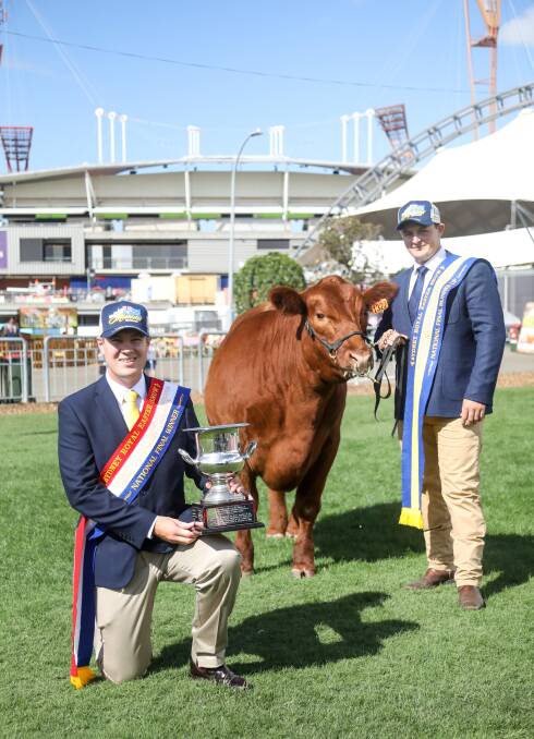 Liam Kirkwood of Ray White Livestock, Townsville, won the ALPA National Young Auctioneers Competition, with runner-up Sam Smith of Forbes. Picture: Lucy Kinbacher