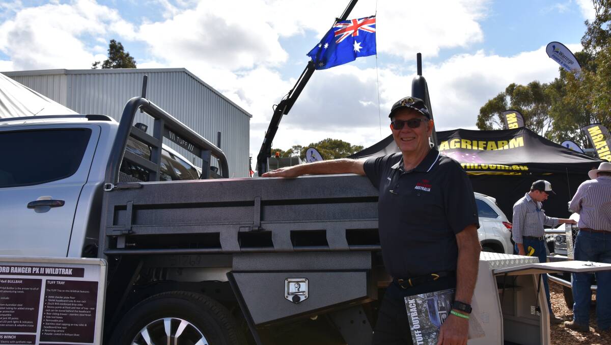 TUFF Group sales manager Gordon Kent, Toowoomba, at CRT FarmFest 2018 with one of the TUFF Trays which the company began constructing 12 months ago. Picture: Hayley Skelly-Kennedy