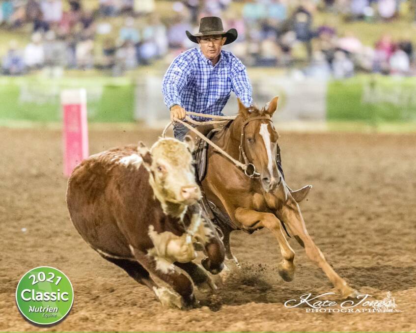 Ben Hall on board Rathcool Dr Who who together took out the Nutrien Classic Campdraft. Photo: Kate Jones/Nutrien Equine 
