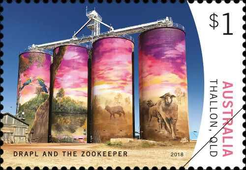 Thallon's stardom continues to rise wit the small town's painted silos to feature on a new stamp series. Picture: Australia Post. 