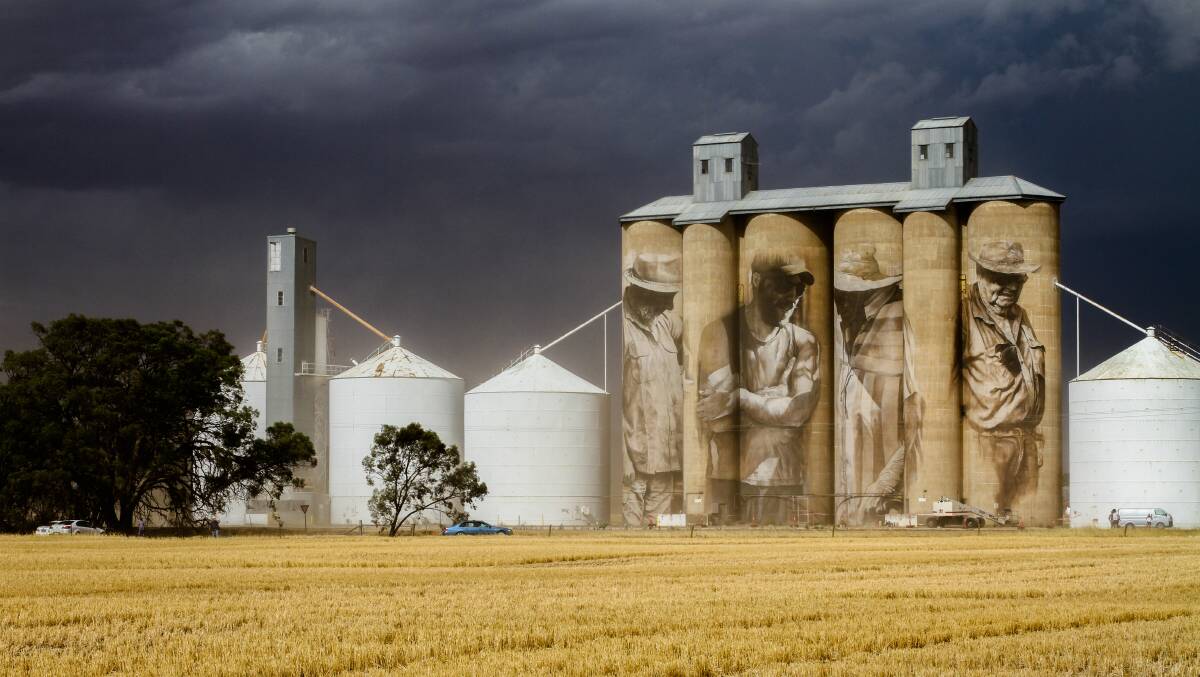 The silo artwork at Brim, Victoria, has drawn thousands of visitors.  Picture: Hamish Kirkpatrick.