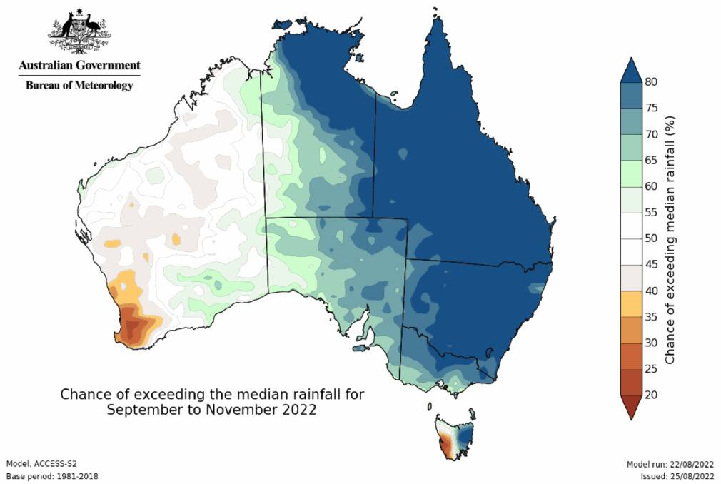 The chances of rainfall from September to November are very high in the north of the country. Picture: BoM 