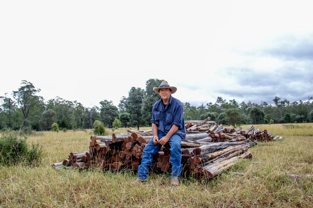 Deepbank manager Clay Kennedy with some of the cut Rosewood posts. Picture: Lucy Kinbacher
