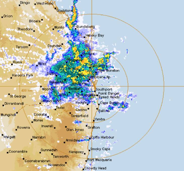 The rain radar across parts of South East Queensland early this morning. Photo: BoM