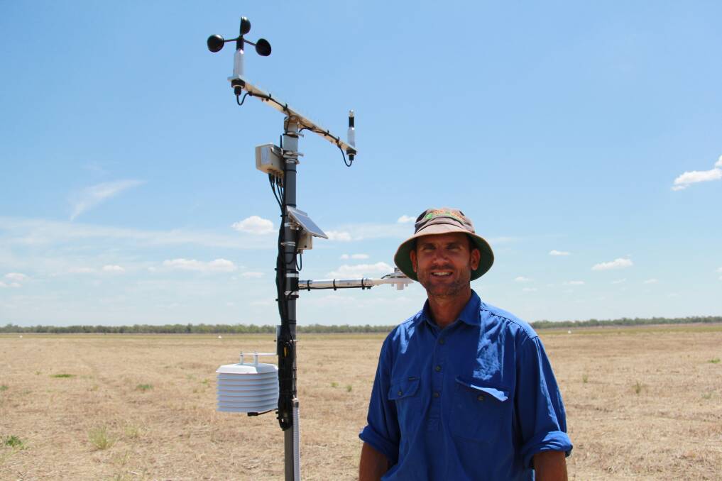 Dirranbandi Cotton Growers Association chair Simon Graham with the new weather station. Picture: Supplied