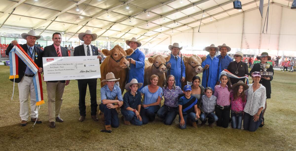 The Hordern Perpetual Trophy of the best team of grand champion male and female was awarded to the Charolais team from Moongool and Caloona Park. 