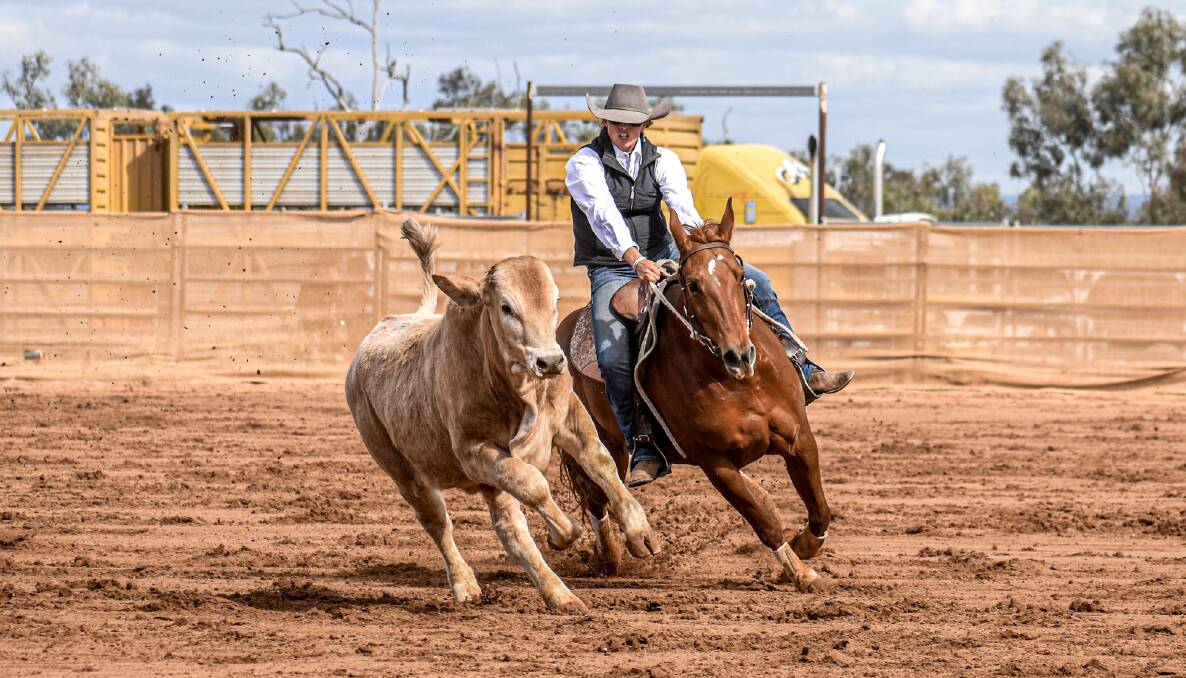 Open Campdraft winner Bryony Puddicombe riding Destiny of Her Own during the Mostly Hills Campdraft. Picture: Rylee Turner 