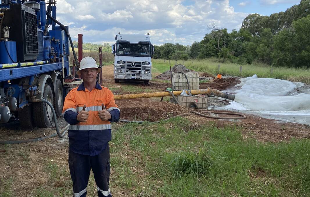 Driller Mick Sanderson boasts a 100 per cent success rate with Sustainable Water Pty Ltd. Photos: Supplied 