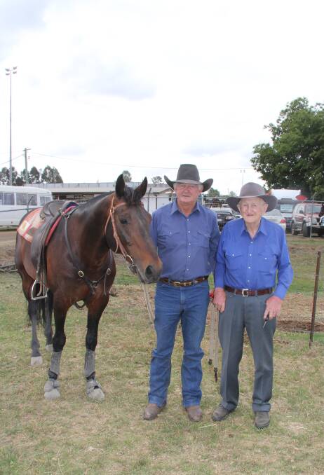 Hazelwood Conman with Terry and his late father Artie Hall at the Warwick Gold Cup in 2012. Photo: Robyn Paine