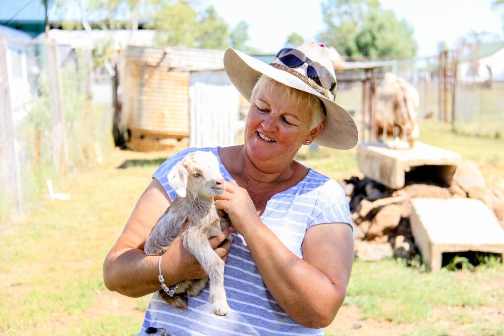 Robyn Goldsmith with her one day old mini goat. 