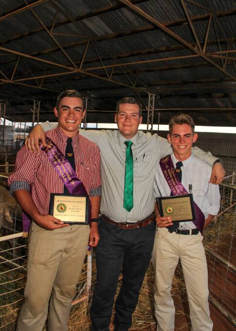 WINNING JUDGES: Lachlan Munro, Matthew Baker and Jed Morrison, all of Barcaldine Downs, celebrate their wins in the State Young Judges competitions. 