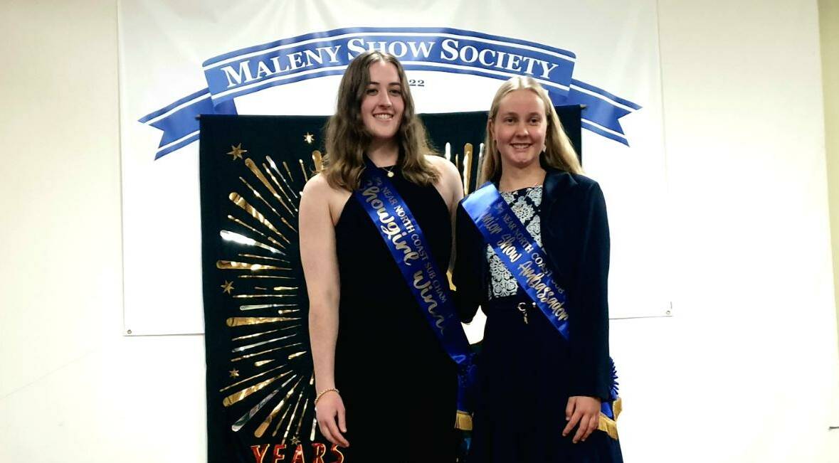 Sunshine Coast Agricultural Show's Tylah Daly will represent the Near North Coast sub-chamber at the Queensland Country Life Showgirl finals. She is pictured with junior showgirl winner Rebecca Mullock. Picture: Sally Gall