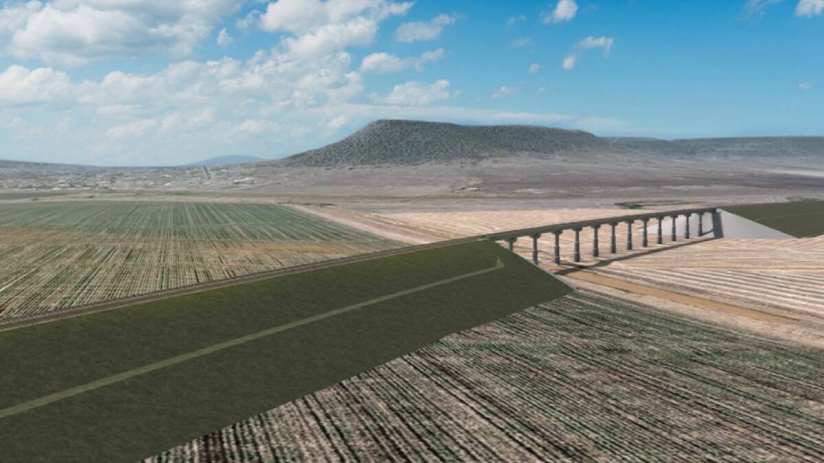 Farmers say they are convinced that the Inland Rail route across the Condamine River Floodplain has not been finalised. Artist's impression - ARTC