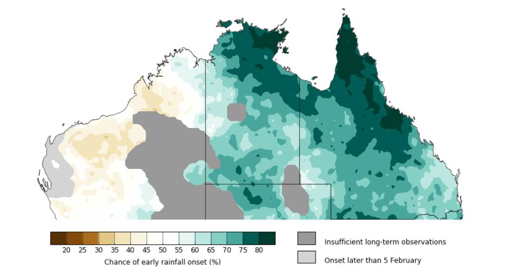 WET SEASON FORECAST: Big parts of northern Queensland and the Northern Territory look set to receive a drenching with an early start to the wet season expected.