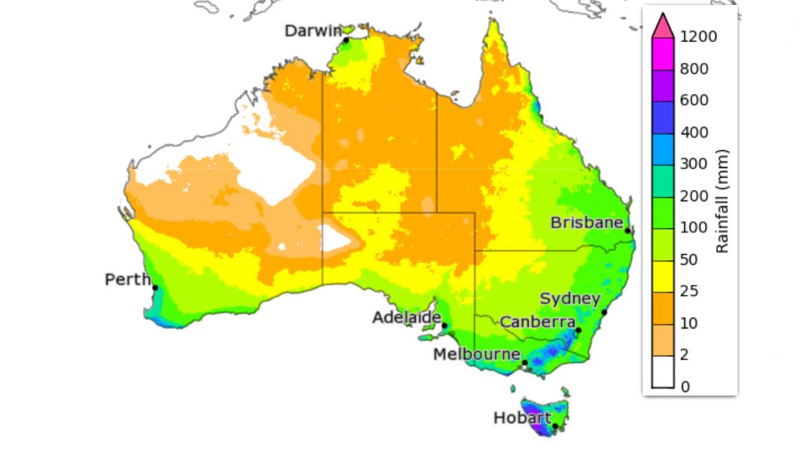 BoM's 75 percent chance of rain in the three month August to September period. Picture - BoM