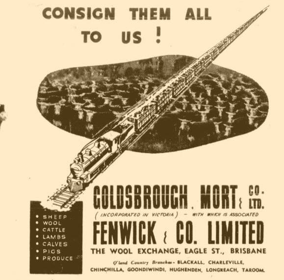 Rail was a popular way of moving livestock, as this 1950 ad from Queensland Country Life shows. 