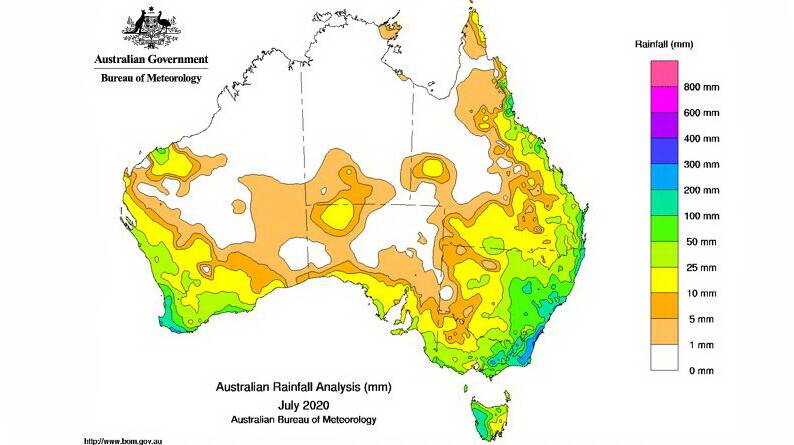 Where the rain fell in the past month. Image - BOM