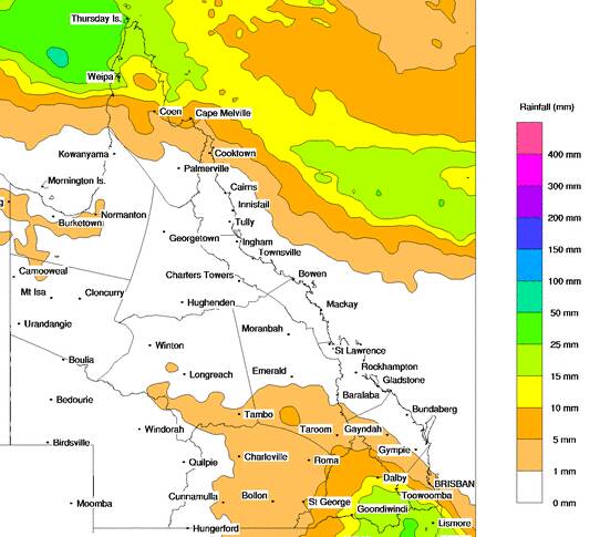 Where the rain is expected to fall on Friday. Source - BOM