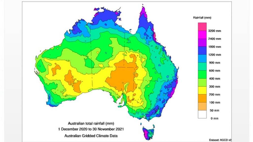 Where the rain fell in the past 12 months. Source - BOM