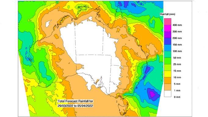 Where the rain is expected to fall during the next eight days. Source - BOM 