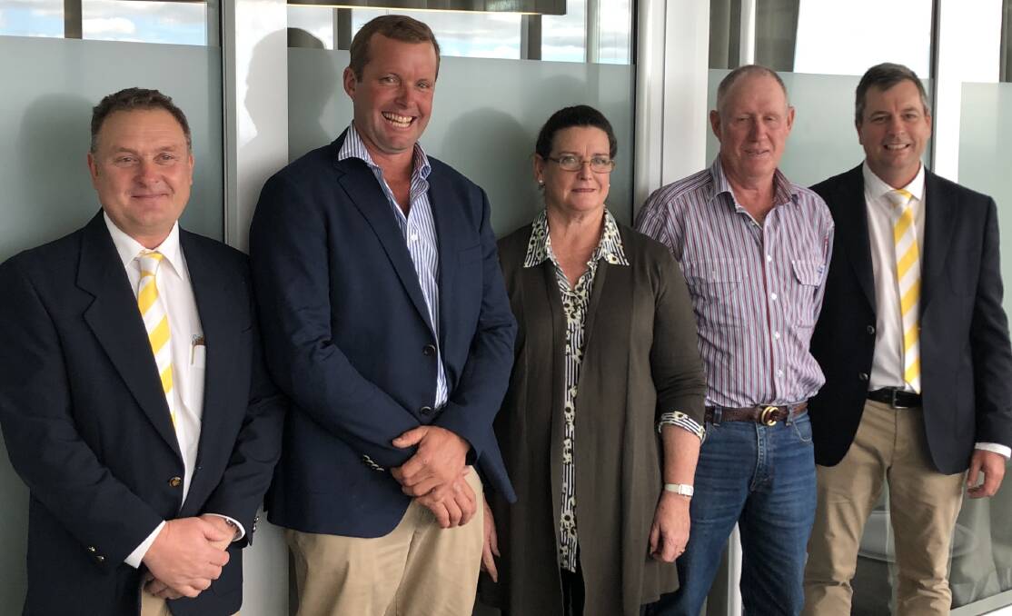 Mark Minnis, Ray White Rural, buyer Cameron Tickell, vendors Stef and Rob Clark, and Bruce Douglas, Ray White Rural. 