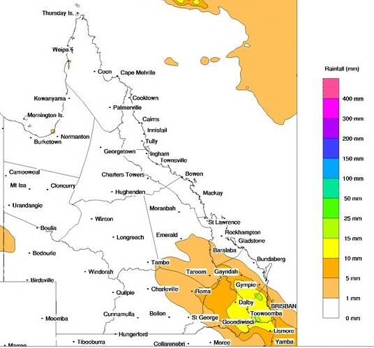 Where the rain is expected today. Source - BOM