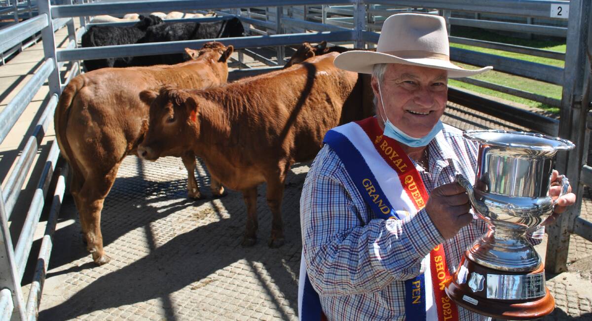 Tom Surawski, Mountain View, Croftby, with his Queensland Country Life grand champion pen of the 2021 Ekka.