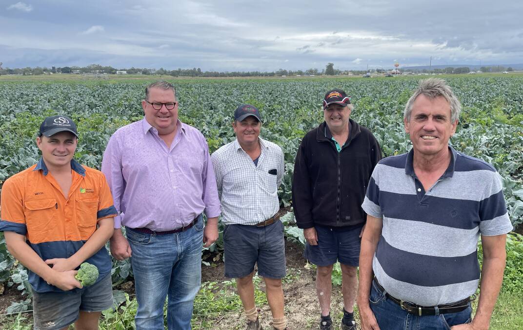 IN THE PIPELINE: Lockyer Valley growers Mitch Brimblecombe, Troy Qualifchefski, Tim Linnan and Gordon Van der Est with Federal Member for Wright, Scott Buchholz (second from left).