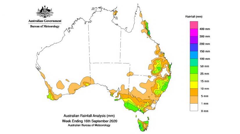 Where the rain fell for the week to September 16. Source - BOM